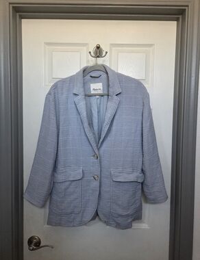 Pale Blue Cotton Linen Blazer Spring Summer Contemporary Minimalist Office Med